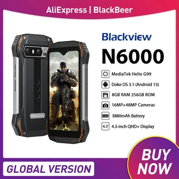 Blackview N6000 МИНИ Прочный Телефон Восьмиядерный 16 ГБ 256 ГБ Смартфон Android 13 3880 мАч 48 Мп 4,3 Дюймовый Дисплей Маленький Мобильный Телефон NFC
