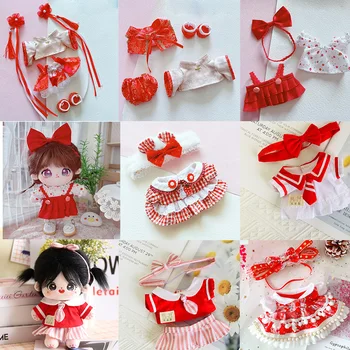 20 см Кукла-идол Звезда Хлопковая плюшевая одежда Красная серия Kawaii Милая парадная форма Головной убор с бабочкой Детские подарки