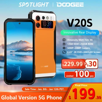 [Мировая премьера] Прочный смартфон DOOGEE V20S 5G Dimensity 6020 с восьмиядерным процессором 6,43 ”AMOLED с двойным дисплеем 12 ГБ + 256 ГБ 50-мегапиксельной AI-камерой