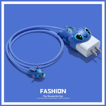 Мультяшный кабель для передачи данных Disney Stitch Защитный рукав 20 Вт USB Зарядное устройство для кусания кабеля Креативный подарок от взлома