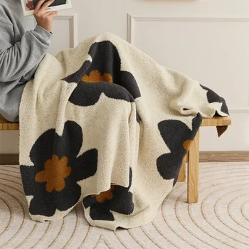 Теплая флисовая микрофибра с цветочным рисунком 1ШТ для дивана, кресла, диванного одеяла, детского вязаного пледа, одеяла для домашнего декора гостиной