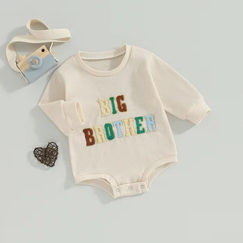 Комбинезон для мальчика с длинным рукавом и круглым вырезом, боди с вышивкой буквами, осенняя одежда для новорожденных