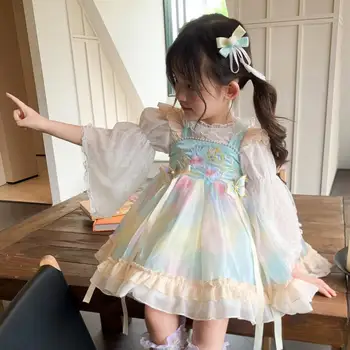 2024 Испанское платье в стиле Лолиты для девочек, Дизайнерский бутик для девочек, платья принцессы, детское кружевное бальное платье с вышивкой, Детская одежда