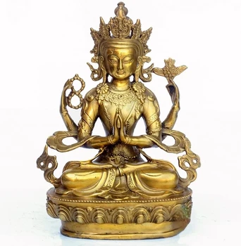 Модный Китайский Изысканный Старый Редкий Четырехрукий Авалокитешвара Тибет Бронзовый Кван-инь Будда счастливая Статуя Украшение Подарок Для Дома