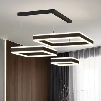 Современный минималистичный Черный Светодиодный Акриловый подвесной светильник для гостиной, Алюминиевая Квадратная столовая, Подвесной светильник на чердаке, Люстры
