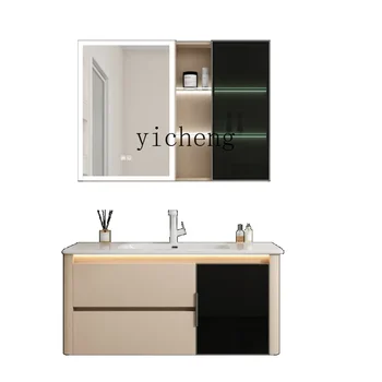 Шкафчик для ванной комнаты XL Встроенный керамический умывальник для умывания лица Шкафчик для умывальника Arc с боковым шкафом для хранения