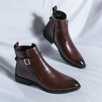 Новые коричневые ботильоны для мужчин, деловые черные короткие ботинки ручной работы на молнии, Размер 38-47