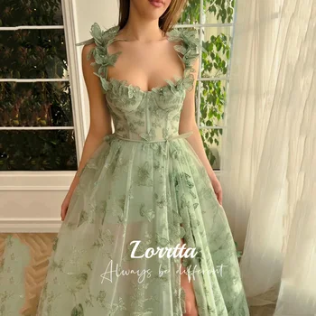 Lorrtta Sage Green, 3D Кружевные платья для выпускного вечера Butterfiles, милые платья на бретельках, Трапециевидное вечернее платье с высоким разрезом, Сказочное вечернее платье