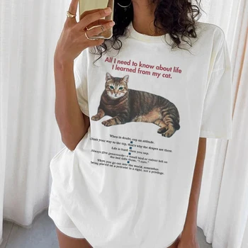 Футболки с изображением забавных цитат из кошек С коротким рукавом, футболка с милой кошкой, футболка для мамы, рубашка для любителей кошек, Женские свободные винтажные эстетичные топы