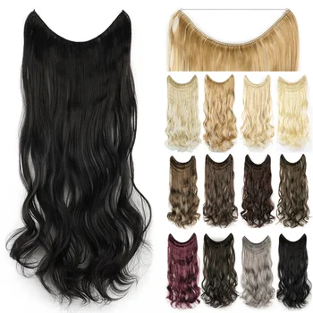 17 Цветов Длинные Черные Серые Светлые Синтетические волосы Термостойкие Шиньоны Рыбья Леска Ореол Невидимые Волнистые пряди для наращивания волос