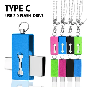 USB-Накопитель TYPE-C синий USB Флэш-Накопитель 64GB OTG Брелок Для Ключей Pen Drive Высокоскоростной Флешки для Мобильного Телефона 32GB Memory stick