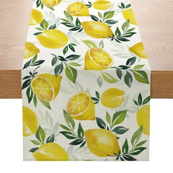 Льняные настольные флаги с принтом, ткань для украшения дома, настольный флаг с рисунком лимона