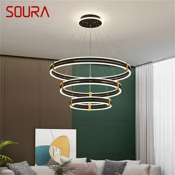 Подвесные светильники SOURA Nordic, Современный Черный Роскошный Круглый светодиодный светильник для украшения дома