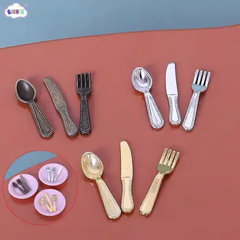 Новый 1 комплект миниатюрных ножей для кукольного домика, Вилок, ложек, тарелок, аксессуаров для кухонной посуды, кукольного домика, украшения для кукольного домика