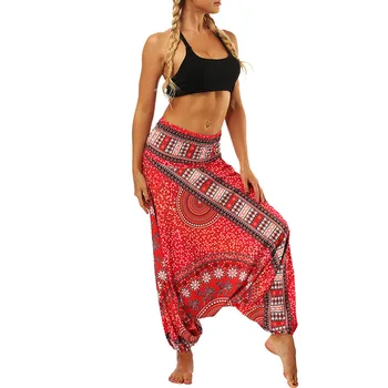 Штаны для йоги, Мешковатые богемные Красочные женские брюки Aladdin, Повседневный Летний Свободный комбинезон, Шаровары, Панталоны для йоги