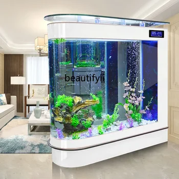 Аквариум с рыбками-пулями, перегородка с большим рыбным шаром, Экологический стеклянный аквариум с рыбками, барная стойка