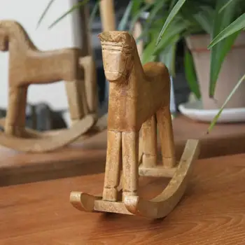 Деревянная лошадка-качалка в винтажном стиле, украшение в виде животных, резьба по дереву