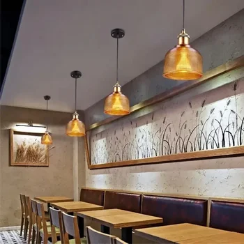 Подвесной светильник из скандинавского стекла, креативная минималистичная современная лампа для ресторана с прозрачным абажуром латунного цвета и цоколем E27