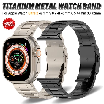 Роскошный Титановый Металлический Ремешок Для Apple Watch Ultra 2 49 мм Серии 9 45 мм 41 мм 44 мм 42 мм 38 мм Ремешок Для iWatch 8 7 6 5 4 3 Браслет