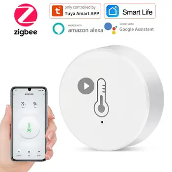 Интеллектуальный датчик температуры и влажности Tuya ZigBee Контроллер внутреннего термометра Монитор Детектор с Smart Life Alexa Google Home