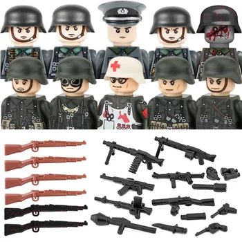 Строительные блоки немецкого солдата Второй мировой войны, медицинский корпус, фигурки пехотинцев Армии зомби, Оружие, шлем, кирпичи, детские игрушки в подарок