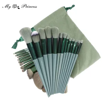 Набор кистей для макияжа Matcha Green 13шт + сумка | Набор инструментов для растушевки пудры для глаз и лица