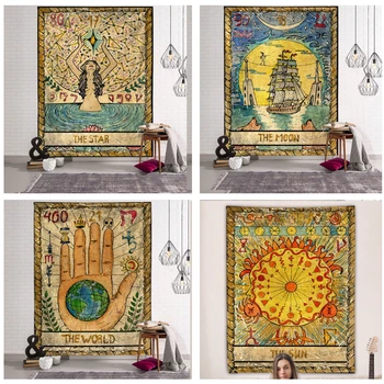 Одеяло с Рисунком Таро Солнца и Луны, Индийская Мандала, Гобелен, Висящий На Стене, Богемный Цыганский Психоделический Тапиз, Гобелен Для Колдовства