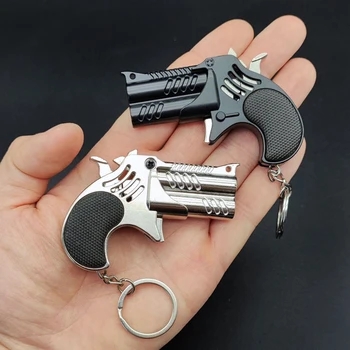 1 шт. Маленький EDC Металлический мини-кулон Delinger, Складной пистолет на резинке, Keychian Toys, 6-зарядная Резиновая лента, Мягкий Эластичный пистолет, Подарочная игрушка