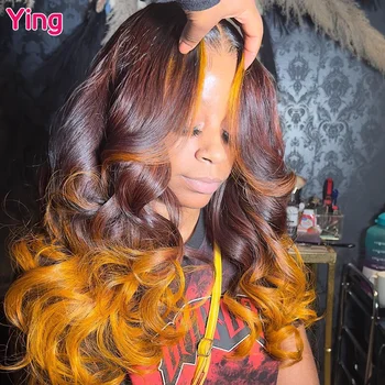 Ying Бразильские Волосы 200% Оранжево-Коричневый Omber Body Wave 13x4 Wear To Go Бесклеевой Парик На Кружеве 13x6, Предварительно ВыщИпанный С Детскими Волосами