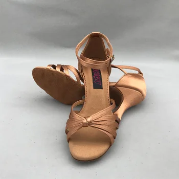 Туфли для латиноамериканских танцев Для женщин, Обувь для сальсы, практичная обувь, удобная обувь MS6257BR, каблук 7,5 см, Высокий каблук, низкий каблук