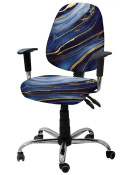 Текстура мрамора Синий Эластичный чехол для кресла, компьютерного стула, Эластичный Съемный чехол для офисного кресла, Разделенные чехлы для сидений в гостиной