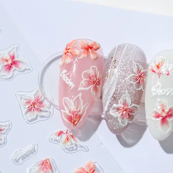 5D Цветы персика Мягкие рельефы Самоклеящиеся наклейки для дизайна ногтей Весенние Цветы 3D наклейки для ногтей Оптовая продажа Дропшиппинг