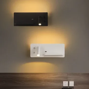 Прикроватный настенный светильник led лампа для чтения в спальне, кабинете, современный простой светильник с переключателем для мобильного телефона, беспроводной зарядки через USB, точечный светильник