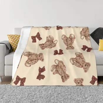 Клетчатое одеяло с рисунком медведя из аниме, супер теплые гипоаллергенные пледы для удобства ухода, доступные по цене.