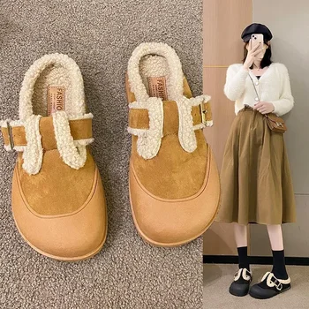 2023 Новая зимняя теплая короткая хлопчатобумажная обувь на плоской подошве с флисовой подкладкой, женские зимние ботинки на меху One Bread, верхняя одежда