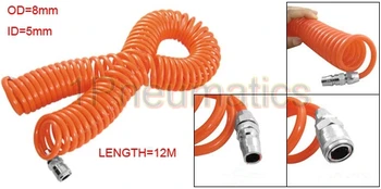 Бесплатная доставка 8 мм OD Полиуретановый Пневматический Спиральный Воздушный шланг Оранжевая трубка Длиной 12 м