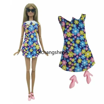 1/6 Комплект одежды для куклы, мини-платье с цветочным рисунком для Барби, Вечернее платье, обувь, аксессуары для кукольного домика 11,5 дюймов, детские игрушки 1: 6