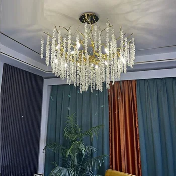 Золотая люстра для гостиной, Вилла, вестибюль отеля, хрустальная ветка, декоративное освещение 110v220v