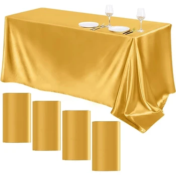 Прямоугольная свадебная атласная скатерть гладкого золотого цвета с плавной настройкой рабочего стола