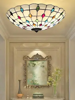 Потолочные светильники скрытого монтажа Tiffany, хрустальные бусины Peacock Blue, потолочный светильник с витражным абажуром для кухни, столовой