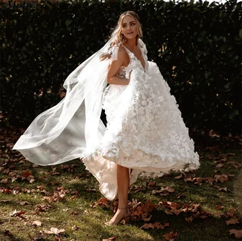 Сексуальное свадебное платье принцессы в стиле бохо с V-образным вырезом, 3D Цветочные кружевные платья невесты с открытой спиной для женщин 2022, бесплатная доставка, загородное свадебное платье