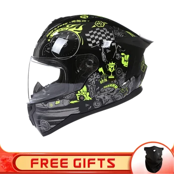 Мотоциклетный профессиональный гоночный Полнолицевой шлем с HD Козырьками, Спортивный шлем, Индивидуальность, Мотоцикл, Универсальная Мягкая Комфортная подкладка в горошек