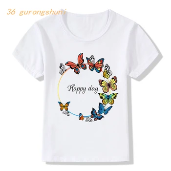 Детская футболка с днем рождения для мальчиков, футболки с милыми кавайными принтами для девочек, красивая детская одежда с бабочками, топы для девочек, одежда