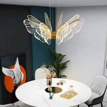 Светодиодная люстра в скандинавском стиле с простым крылом, Современная Бабочка, Подвесной светильник для гостиной, Спальни, кухни, Креативный Золотистый Прозрачный Акрил
