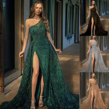 Вечернее роскошное платье с бантом, зеленое платье с разрезом на одно плечо, элегантное платье для выпускного вечера для женщин, Свадебная вечеринка, торжественный случай, праздничный подарок