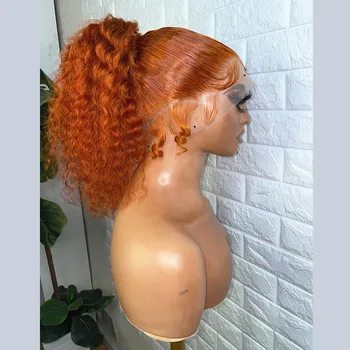 Мягкий Натуральный волосяной покров 180% плотности, Имбирно-оранжевый, длиной 26 дюймов, предварительно выщипанный кудрявый парик на кружеве спереди для чернокожих женщин BabyHair Daily