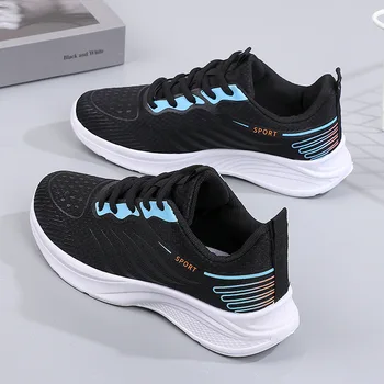 Новые женские спортивные текстильные летние дышащие сетчатые кроссовки для ходьбы на низком каблуке, прочная мягкая подошва, легкие кроссовки для бега