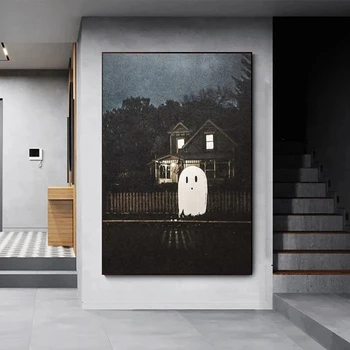 Хэллоуин Забавный призрак Популярная традиционная художественная роспись на холсте, настенные рисунки, плакаты и принты для украшения дома в гостиной