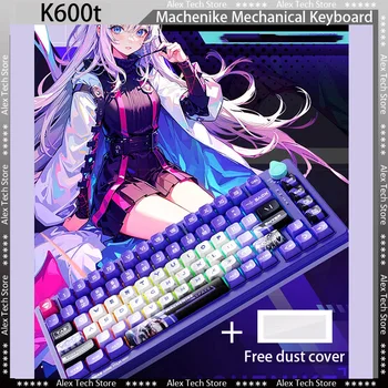 НОВАЯ Механическая Клавиатура Machenike K600t, 3-режимная Беспроводная Прокладка, RGB Подсветка, Аниме-украшения с горячей заменой, PBT Keycaps, Геймерская Клавиатура