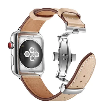 Для Apple Watch Ремешок из натуральной кожи Ремешок Apple Watch 7 6 5 4 3 2 1 SE 45 мм 41 мм Ремешок с застежкой-бабочкой для iWatch 44/40 мм 42 38